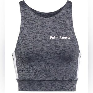 NWT Palm Angels Women’s Track Crop Top Grey Black Melange Sports Athletic Shirt